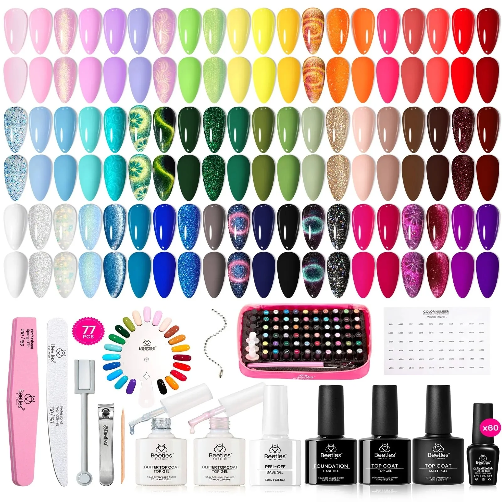 (Free Storage Bag) 60 Colors 77 Pcs Summer Nails Perfect Gift Set - World Travel Collection - Image 7